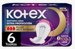 Kotex nocturna larga extra protección 6 UNID